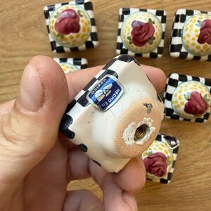 Set of 8 Mackenzie Childs Rose Petit Square Cabinet Knobs and Drawer Pulls 1.5"